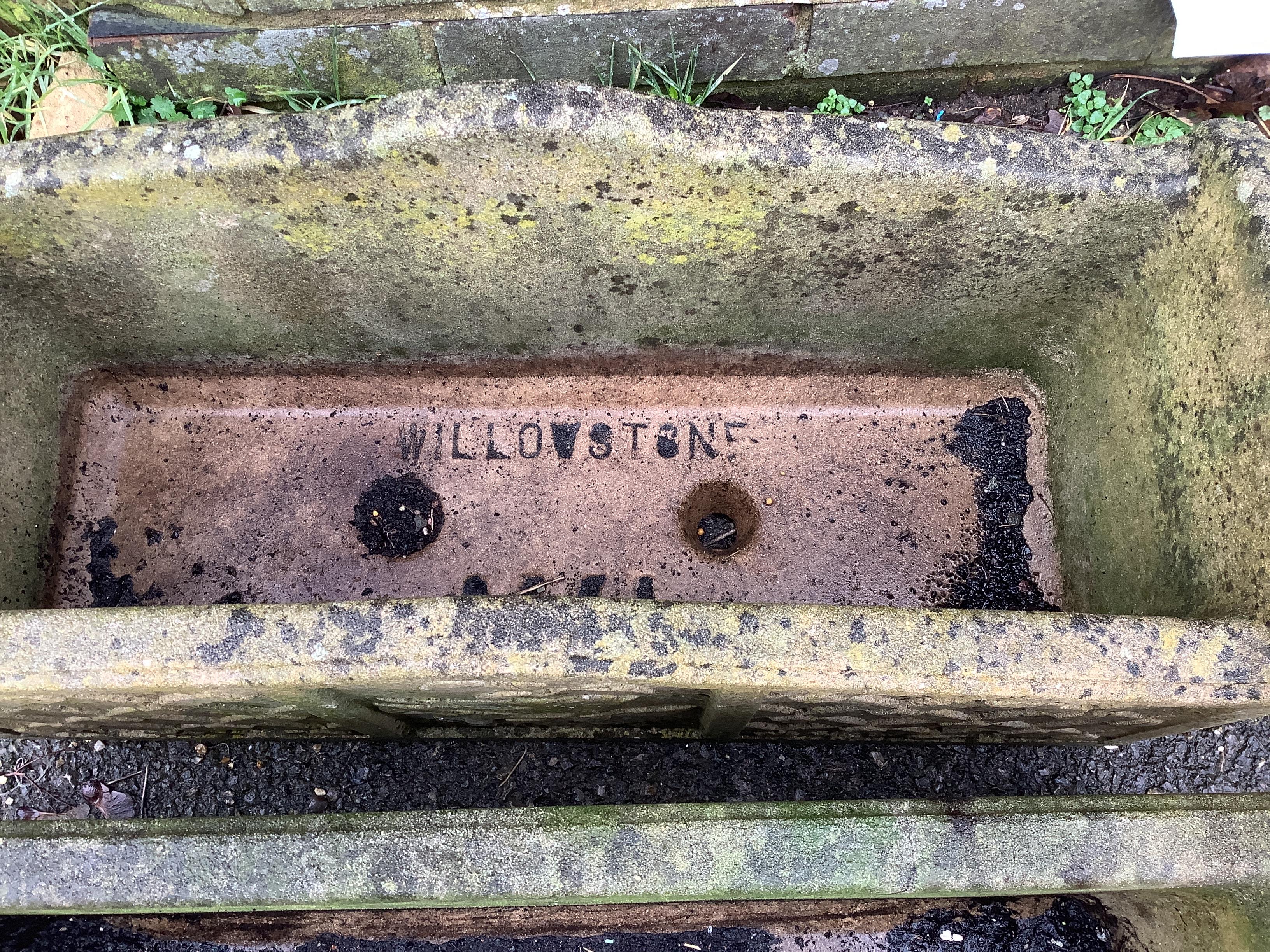 Two pairs of reconstituted stone rectangular garden planters, largest width 61cm, height 27cm and two others by Willowstone and Cotswold Stone